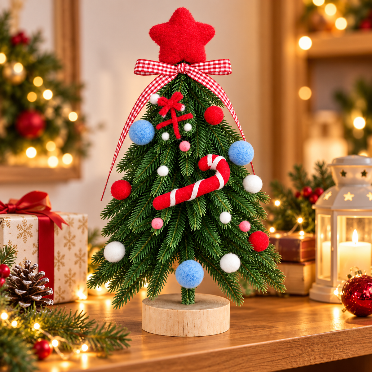 Nestqivo® Mini Christmas Tree Tabletop Decor – Festive Holiday Ornament with Star & Candy Cane