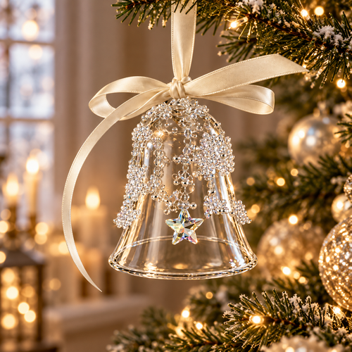 Nestqivo® Crystal Bell Hanging Ornament with Ribbon & Star Charm