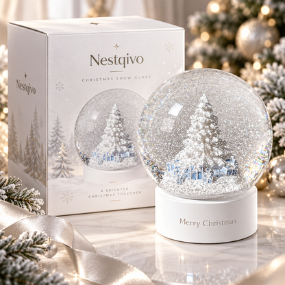 Nestqivo® Christmas Snow Globe with Tree & Gifts – Holiday Tabletop Décor