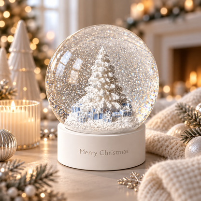 Nestqivo® Christmas Snow Globe with Tree & Gifts – Holiday Tabletop Décor