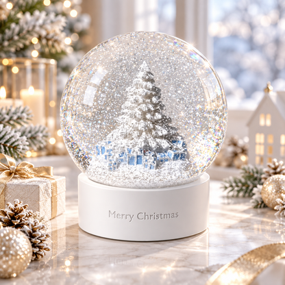 Nestqivo® Christmas Snow Globe with Tree & Gifts – Holiday Tabletop Décor