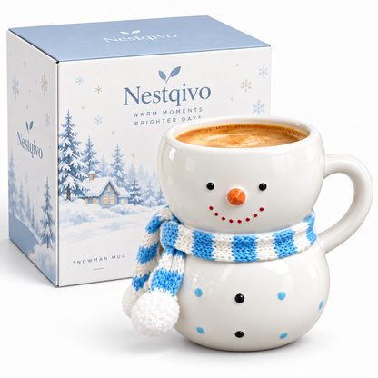 Nestqivo® Christmas Snowman Mug with Knitted Scarf – Festive Holiday Ceramic Coffee Cup