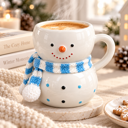 Nestqivo® Christmas Snowman Mug with Knitted Scarf – Festive Holiday Ceramic Coffee Cup