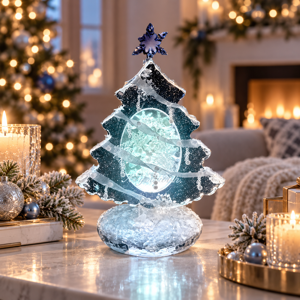 Nestqivo® Crystal Christmas Tree Ornament with Snowflake Glow – Holiday Tabletop Décor