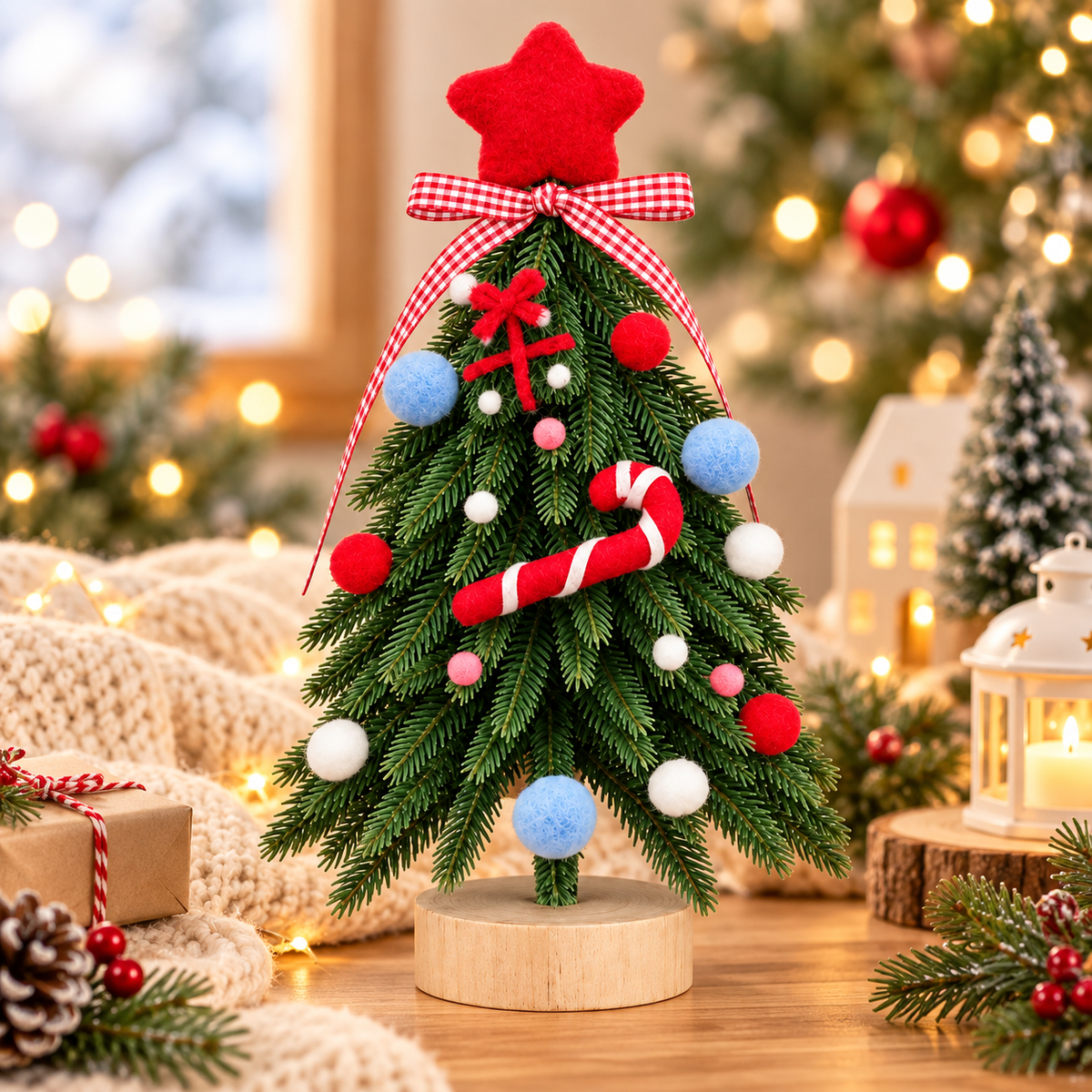 Nestqivo® Mini Christmas Tree Tabletop Decor – Festive Holiday Ornament with Star & Candy Cane