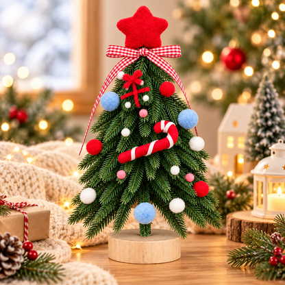 Nestqivo® Mini Christmas Tree Tabletop Decor – Festive Holiday Ornament with Star & Candy Cane