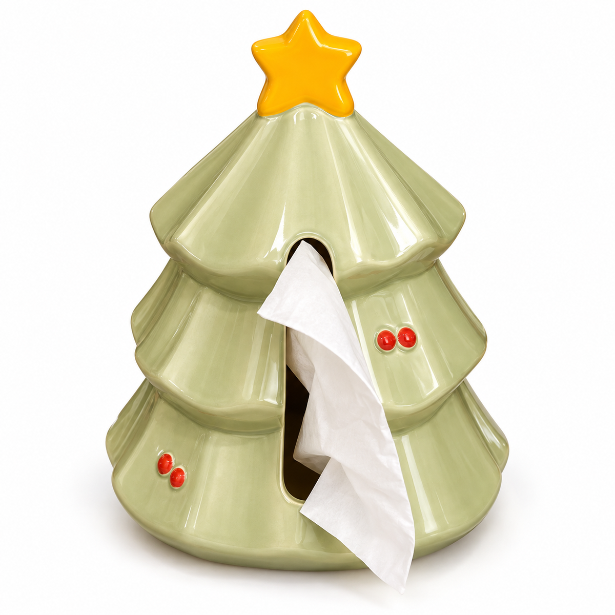 Nestqivo® Christmas Tree Tissue Box Cover – Ceramic Holiday Tissue Holder with Star Topper