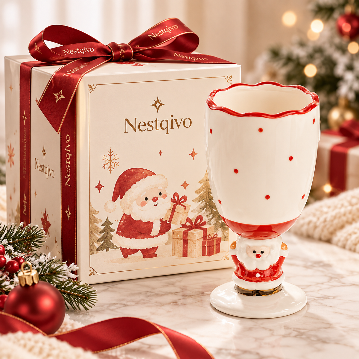 Nestqivo® Santa Christmas Goblet – Festive Ceramic Holiday Cup