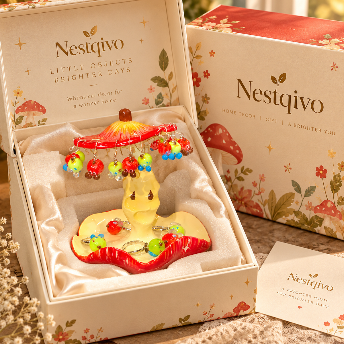 Nestqivo® Christmas Mushroom Trinket Holder – Festive Holiday Tabletop Decor