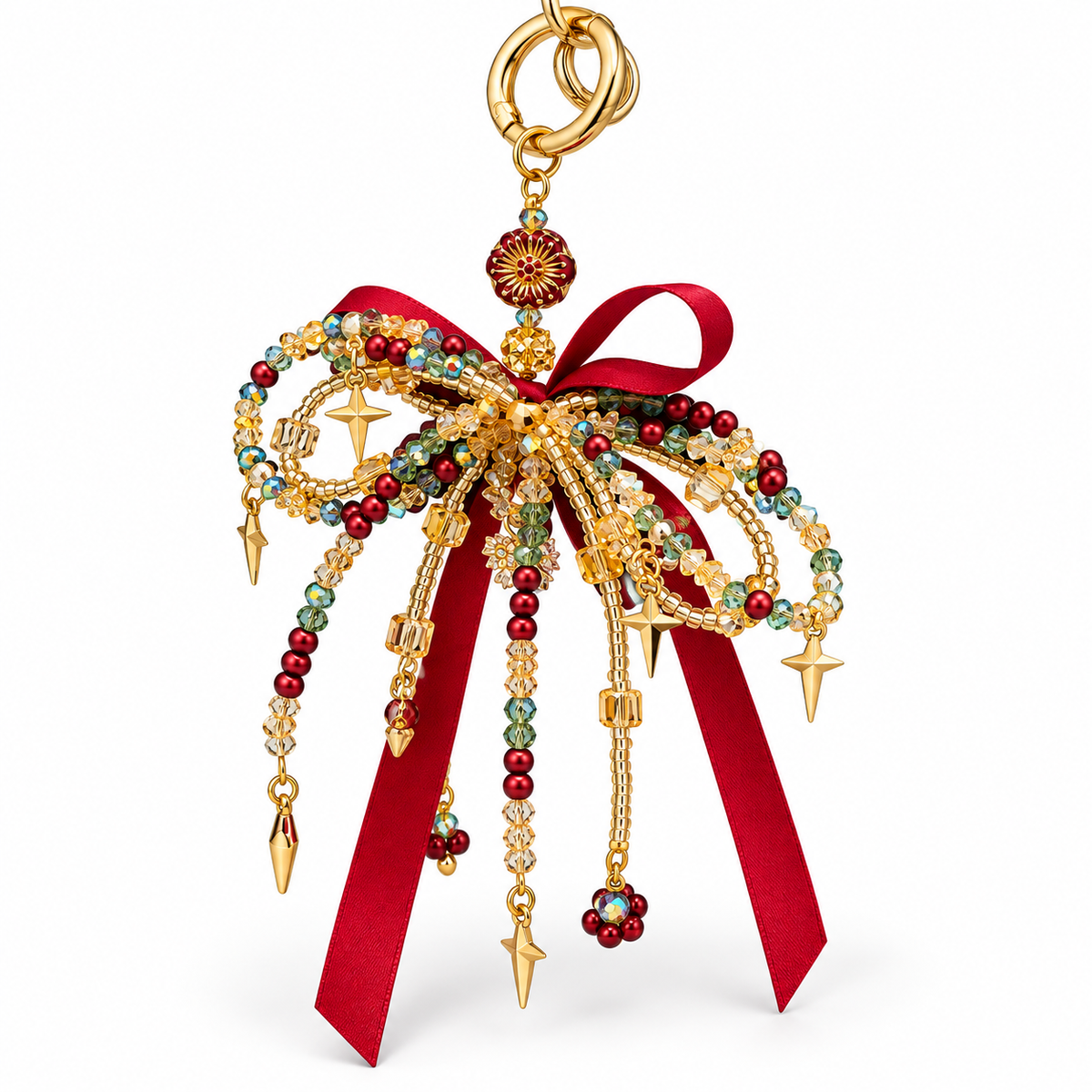 Nestqivo® Christmas Bow Bag Charm – Beaded Holiday Pendant Keychain