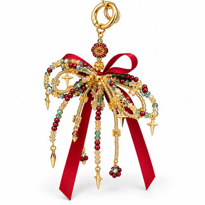 Nestqivo® Christmas Bow Bag Charm – Beaded Holiday Pendant Keychain