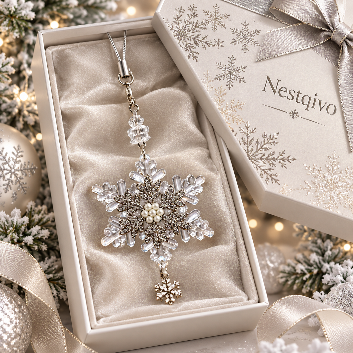 Nestqivo® Crystal Snowflake Christmas Ornament – Sparkling Holiday Hanging Pendant